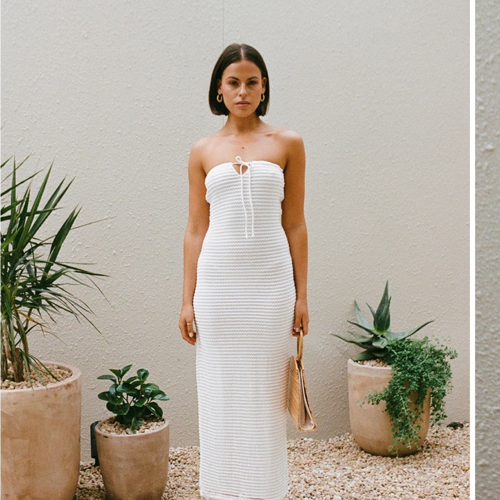 Crochet long sabo skirt white dress with slits on side